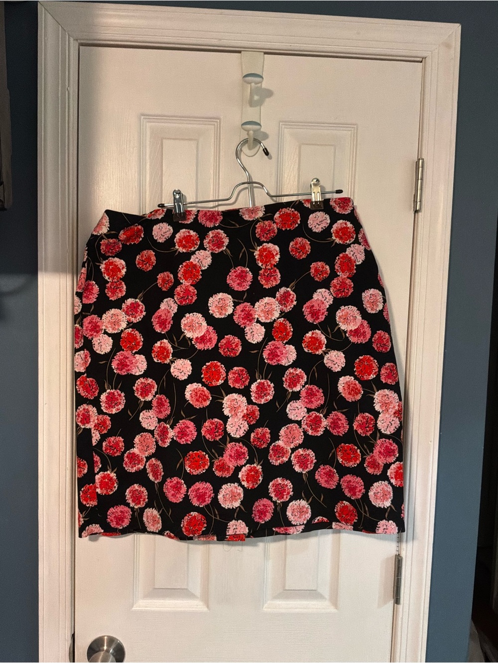 Talbots Black Mini Skirt with Pink & Red Floral Pattern